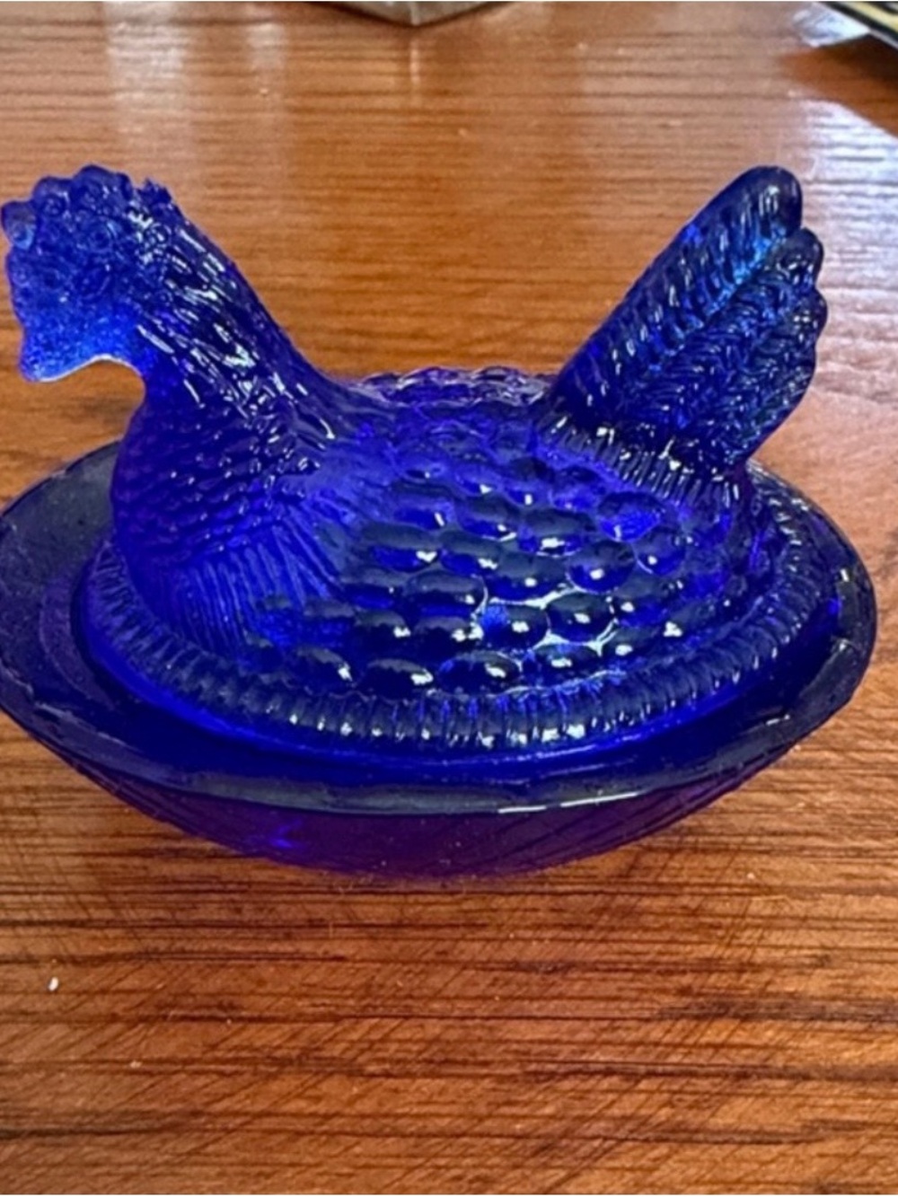Cobalt Blue Glass Hen Dish - Decorative Glass Art